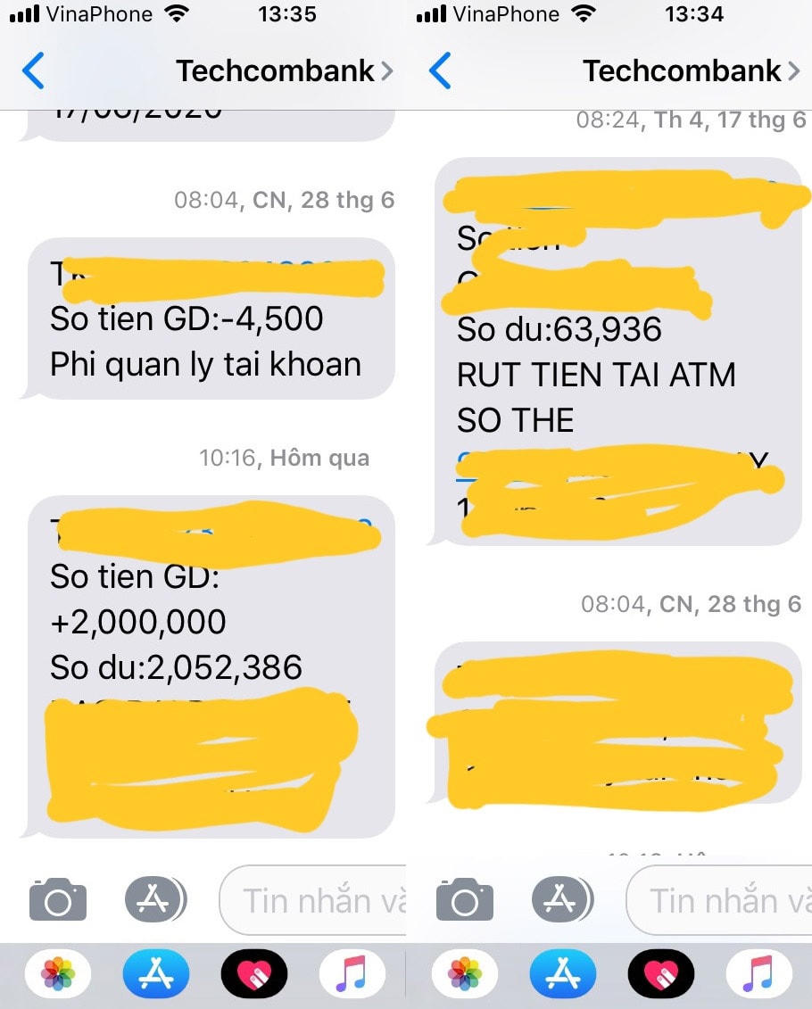 Tài khoản của anh Tiên bị Techcombank âm thầm trừ tiền.