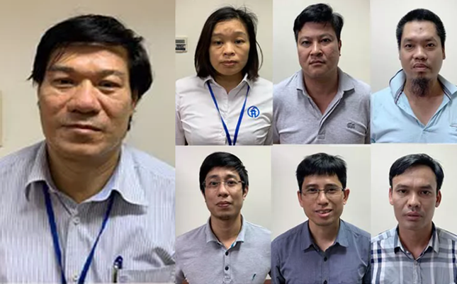 Các bị can trong vụ nâng "khống" hệ thống xét nghiệm Covid-19 xảy ra tại CDC Hà Nội.