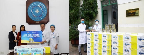 Các món quà sức khỏe cũng thay cho lời tri ân của nhãn hàng Sure Prevent Gold trân trọng gửi đến các y bác sĩ tại Bệnh viện Đa khoa Hà Đông (TP Hà Nội).