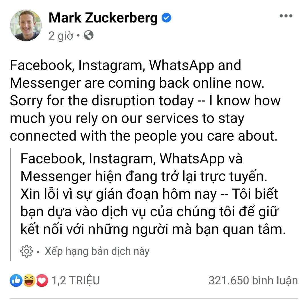 Cha đẻ của Facebook viết lời xin lỗi trên trang cá nhân.