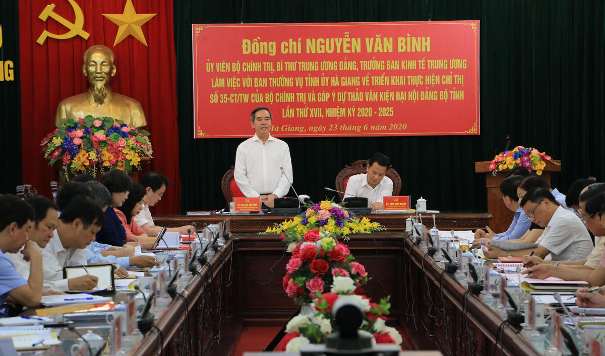 Trưởng Ban Kinh tế Trung ương Nguyễn Văn Bình phát biểu tại buổi làm việc.