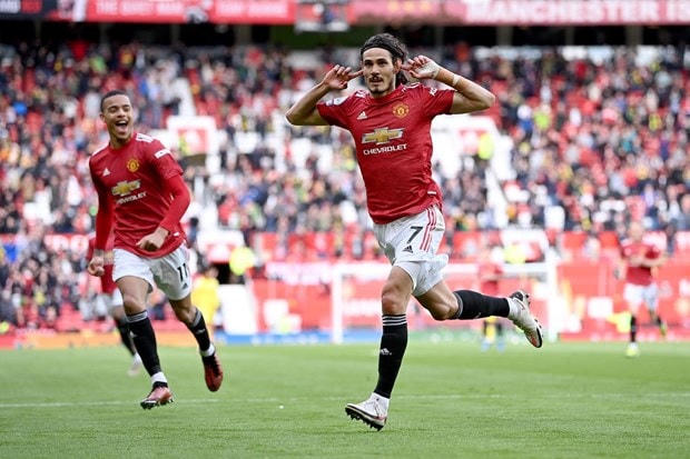 Cavani ghi bàn trong trận cuối trên sân nhà của M.U ở mùa này. Nguồn: Getty Images.