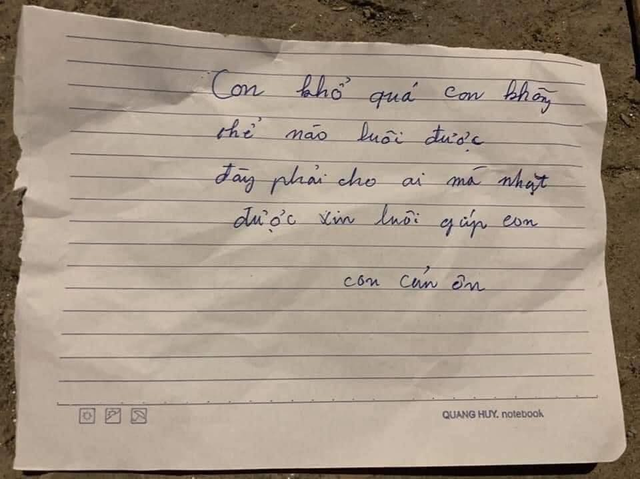 Lời nhắn được cho là của mẹ cháu bé để lại.