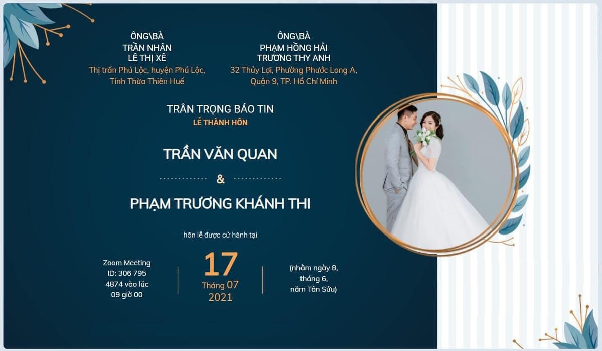 Đám cưới "online" chỉ có 24h để chuẩn bị. Ảnh: NVCC.