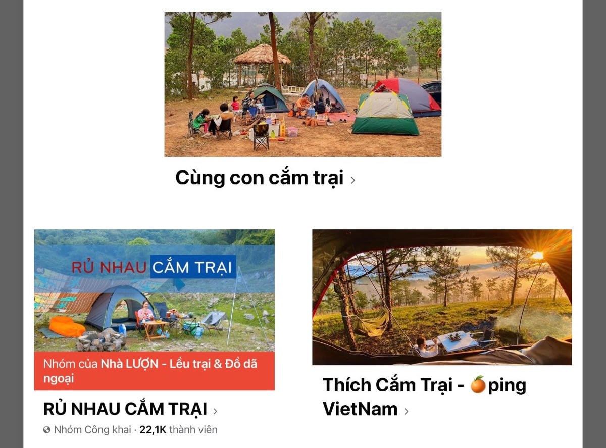 Rất nhiều nhóm về cắm trại được lập trên mạng xã hội. Ảnh: L.A.