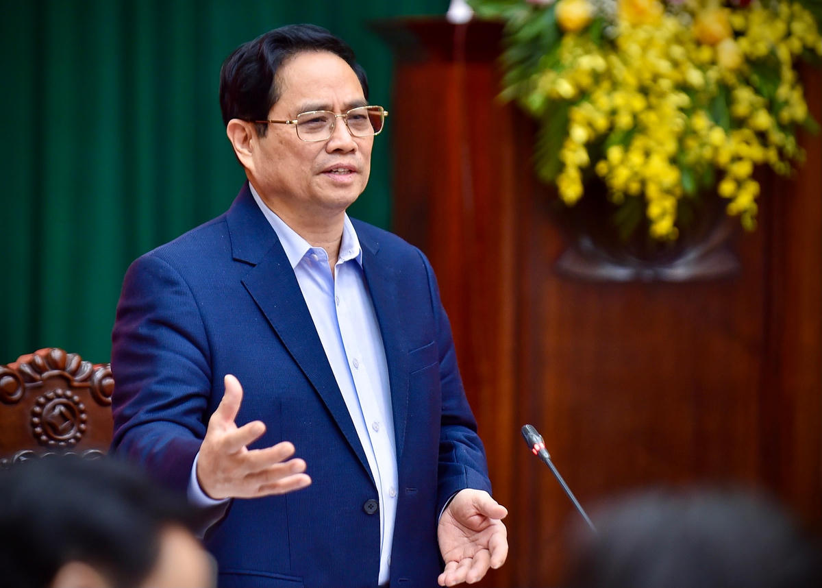 Thủ tướng Phạm Minh Chính phát biểu tại buổi làm việc với lãnh đạo chủ chốt tỉnh Hưng Yên. Ảnh: VGP.