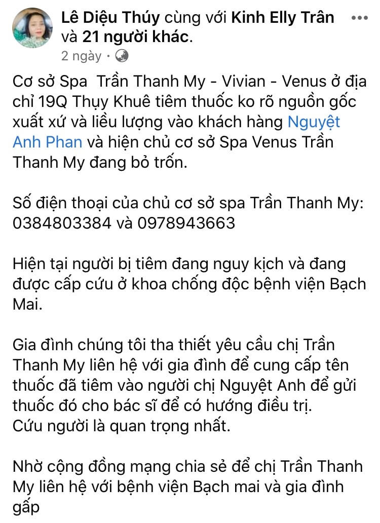 Khách hàng đi viện sau tiêm botox, chủ Spa 'biến mất'