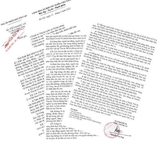 Tạm dừng xét xử các vụ án tại địa phương thực hiện cách ly xã hội từ 0h ngày 12/5
