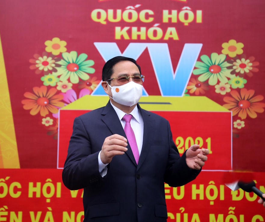 Thủ tướng Chính Phủ Phạm Minh Chính phát biểu sau khi bỏ phiếu .