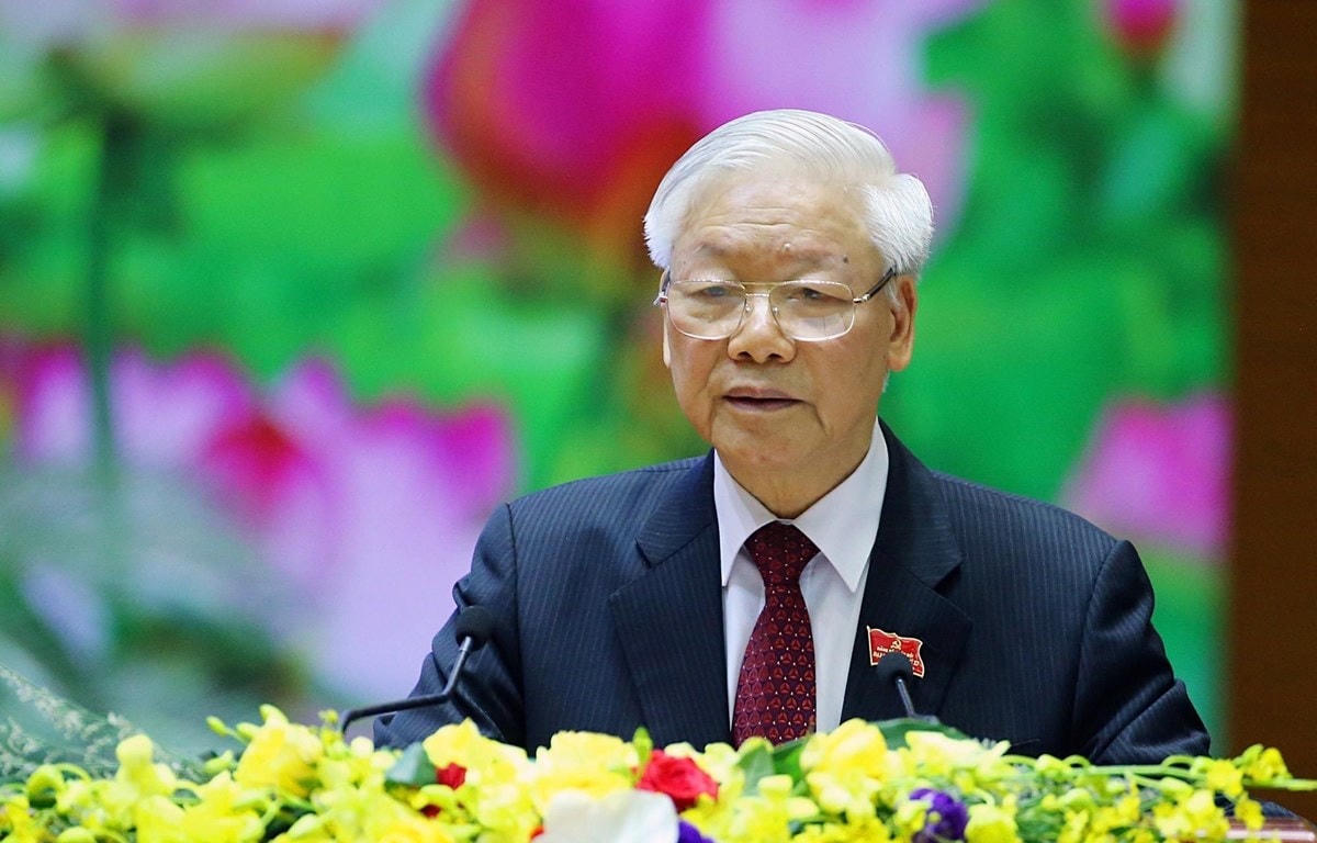 Tổng Bí thư, Chủ tịch nước, Bí thư Quân ủy Trung ương Nguyễn Phú Trọng phát biểu chỉ đạo Đại hội. (Ảnh: Dương Giang/TTXVN).