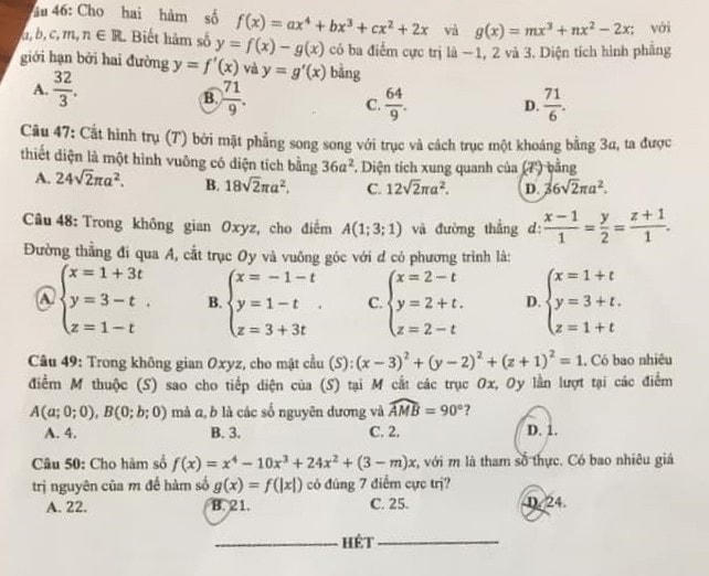 Đề Toán thi tốt nghiệp THPT năm 2021 đợt 2