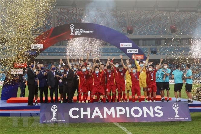 U23 Việt Nam đăng quang ngôi vô địch Giải U23 Đông Nam Á 2022. (Ảnh: TTXVN phát).