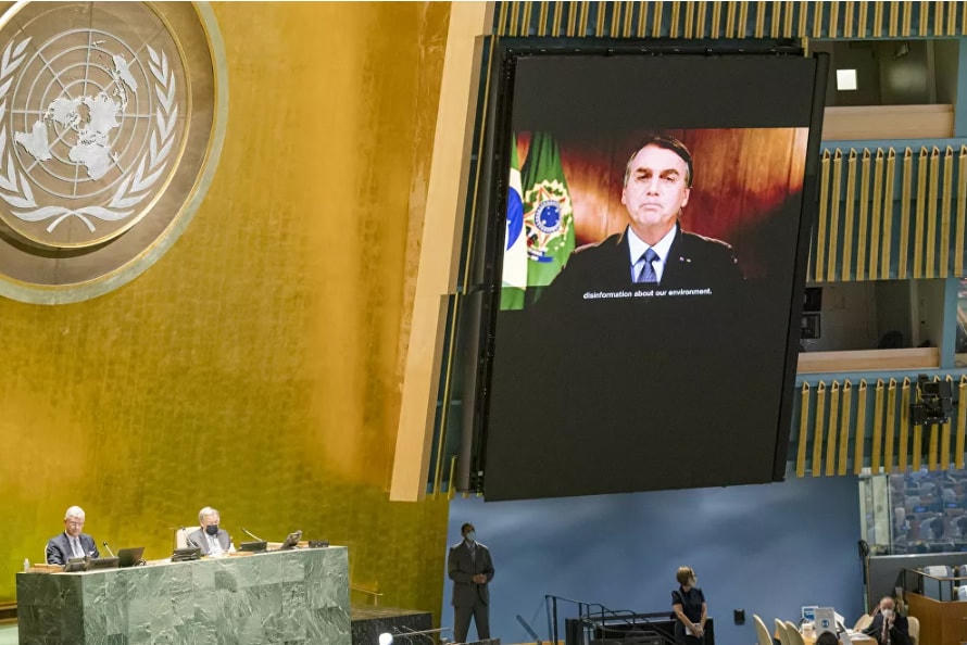 Tổng thống Brazil Jair Bolsonaro phát biểu tại Đại hội đồng LHQ.