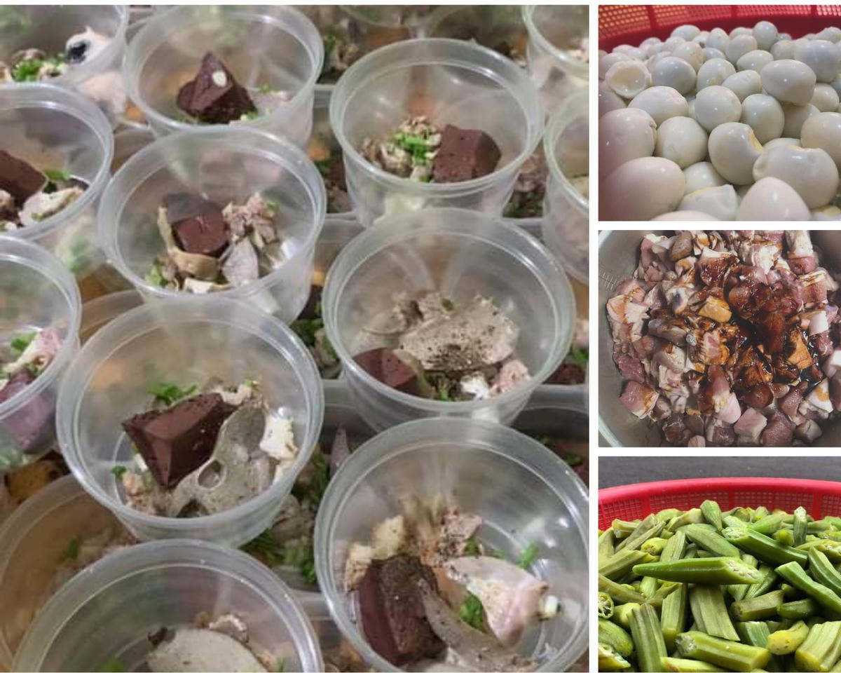 Những suất cơm đủ rau, trứng, cá thịt và đong đầy tình thương trao tận tay những hoàn cảnh khó khăn. Ảnh: NVCC.