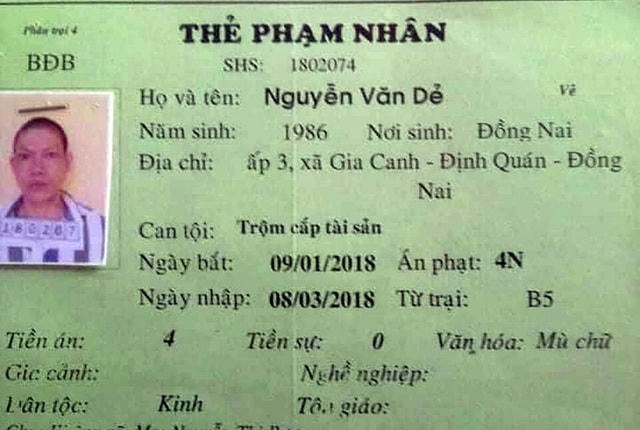  Thông tin phạm nhân bỏ trốn.