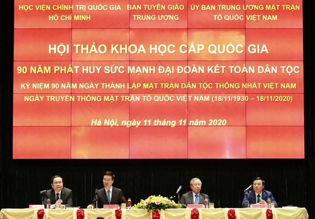 Hội thảo khoa học quốc gia với chủ đề: “90 năm phát huy sức mạnh đại đoàn kết toàn dân tộc” do Học viện Chính trị quốc gia Hồ Chí Minh chủ trì phối hợp với Ban Tuyên giáo Trung ương và UBTƯ MTTQ Việt Nam tổ chức  