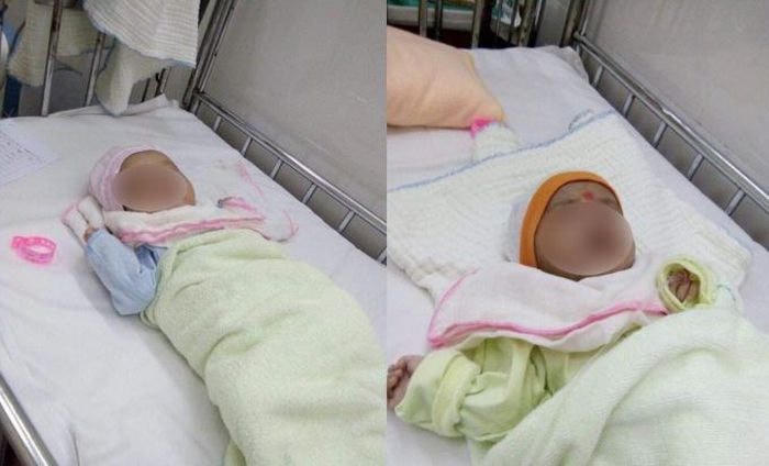 Hai trẻ sơ sinh được chủ trì chùa Thủ Dương phát hiện trước cổng chùa.