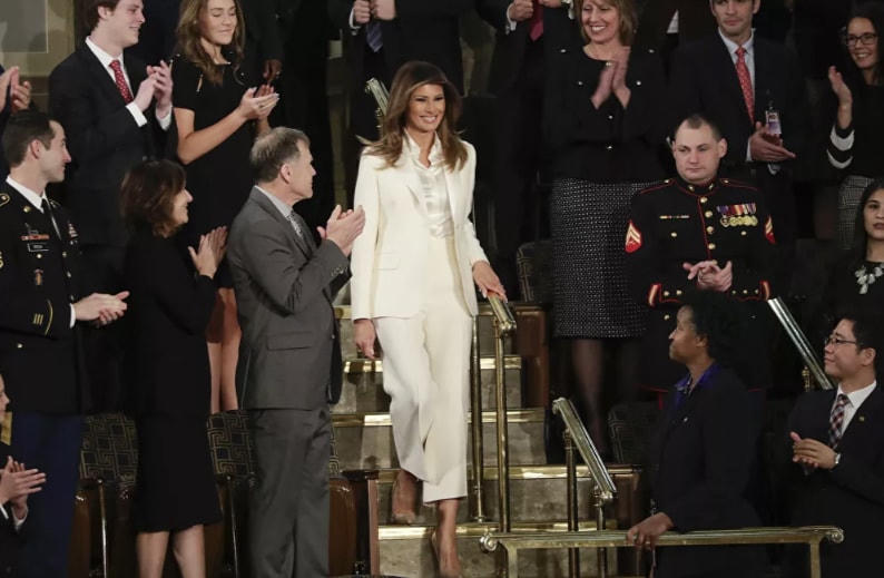 Đệ nhất Phu nhân Melania Trump xuất hiện tại phiên họp chung của Quốc hội trên Đồi Capitol ở Washington, ngày 30/1/2018.