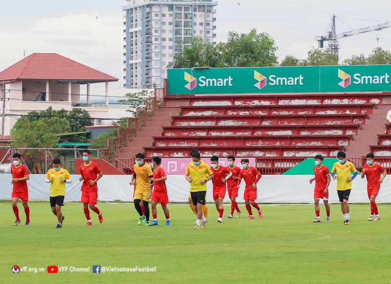 U23 Việt Nam tập luyện truóc trận chung kết tối nay. Ảnh: VFF.