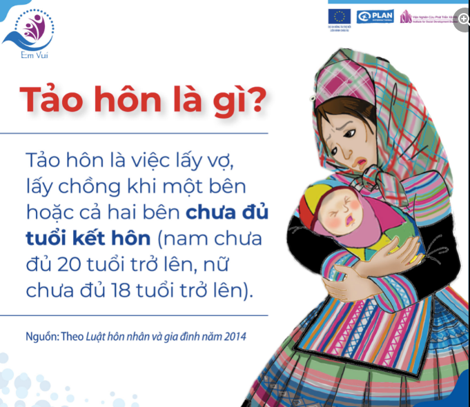 Một hình ảnh được đăng tải trên trang Facebook "emvui" phòng ngừa tảo hôn