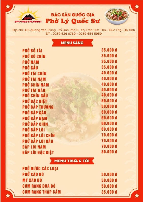 Thực đơn phong phú, đa dạng, đáp ứng nhu cầu của mọi thượng khách.