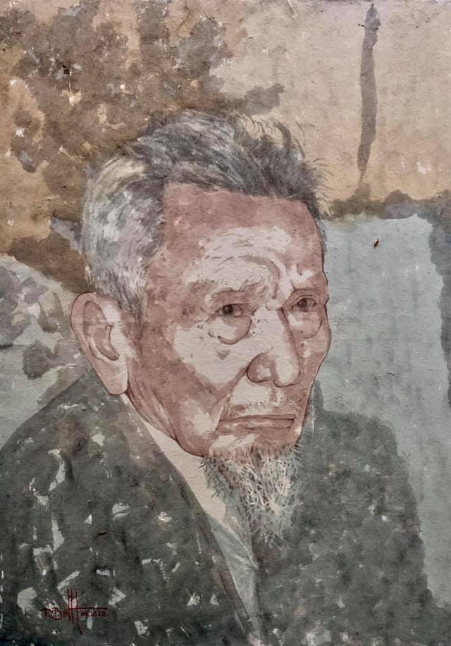 Tranh chân dung trên giấy dó của Vũ Thanh Bình.