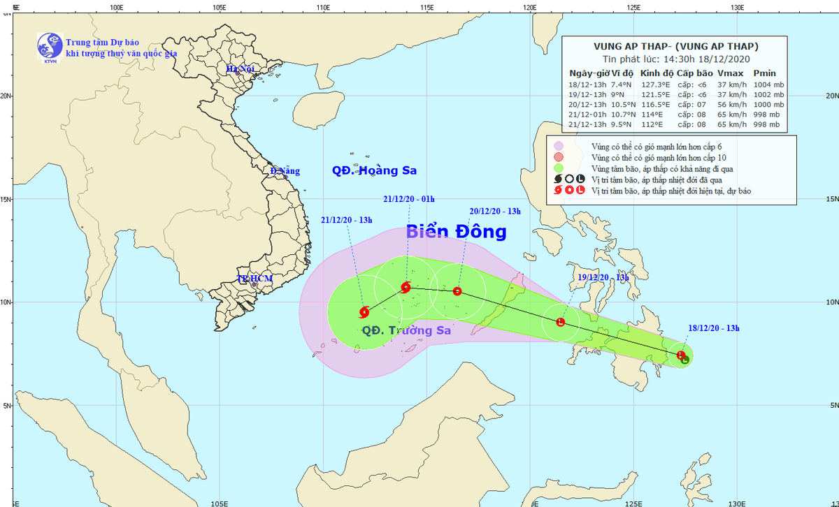 Vùng áp thấp đang tiến gần Biển Đông.