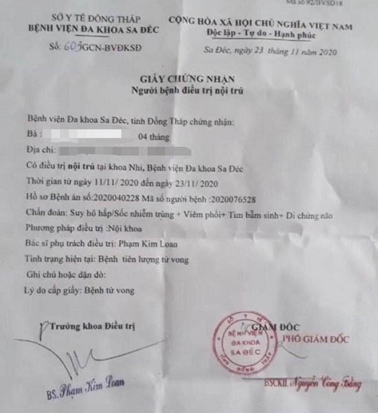 Giấy xuất viện của cháu N.