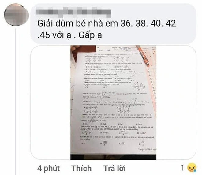 Hình ảnh đăng tải trên mạng xã hội vào chiều 7/7 về đề thi môn Toán đang được cơ quan công an vào cuộc điều tra, xác minh.