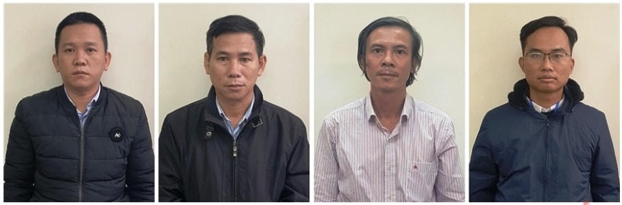 Các bị can (trái qua phải): Hoàng Trung Hậu, Nguyễn Tấn Chánh, Lê Công Bằng, Quách Văn Phúc.