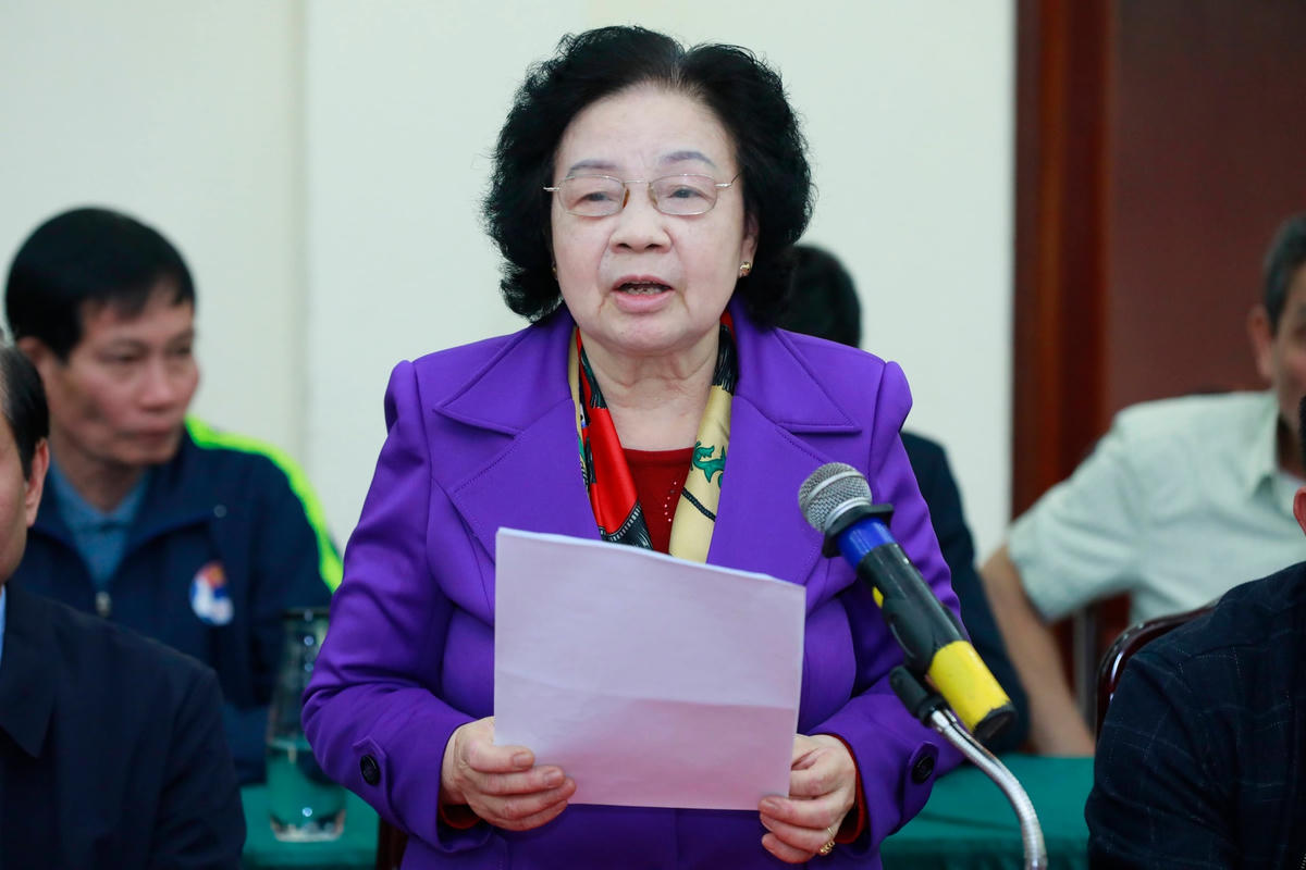 Cử tri Phạm Thị Hồng Sim phát biểu tại Hội nghị. Ảnh: Quang Vinh.