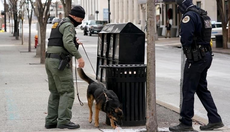 Chó nghiệp vụ đánh hơi hiện trường. Ảnh: AFP.