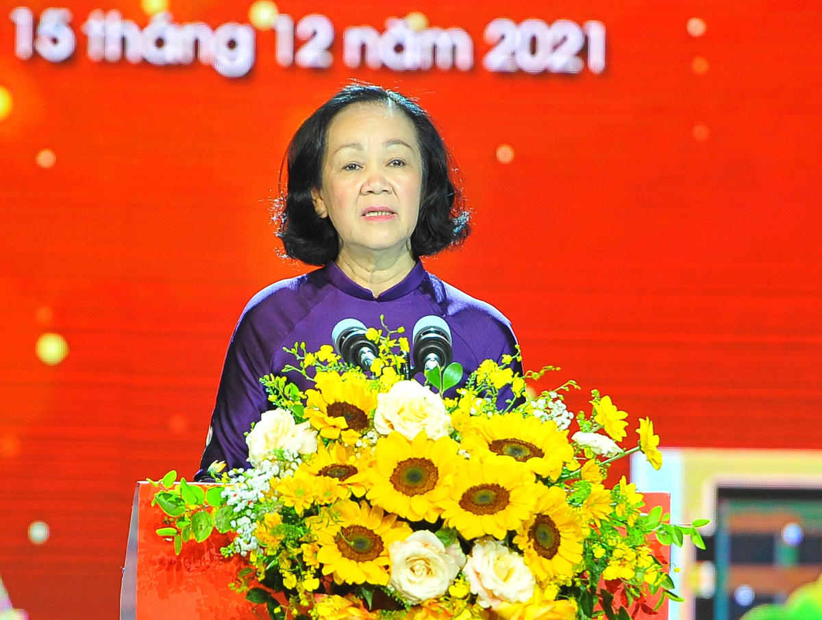 Trưởng ban Tổ chức Trung ương Trương Thị Mai phát biểu tại chương trình. Ảnh: Minh Đức/TTXVN