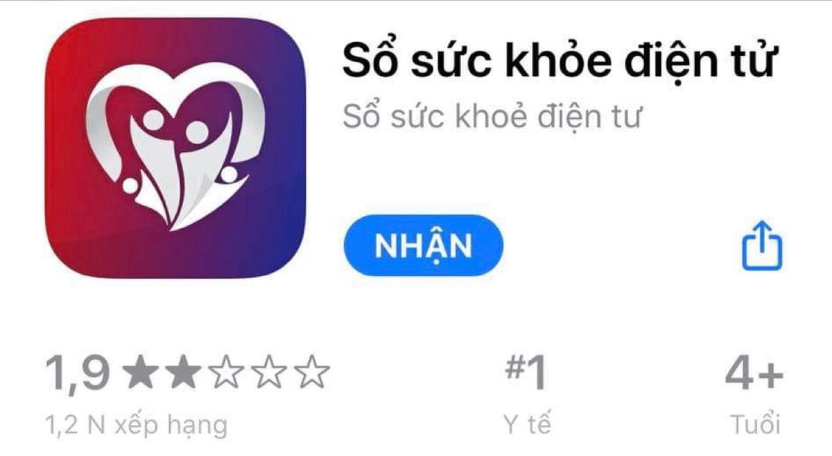 Trên iOS, ứng dụng "Sổ sức khỏe điện tử" chỉ được đánh giá 1,9 sao. 