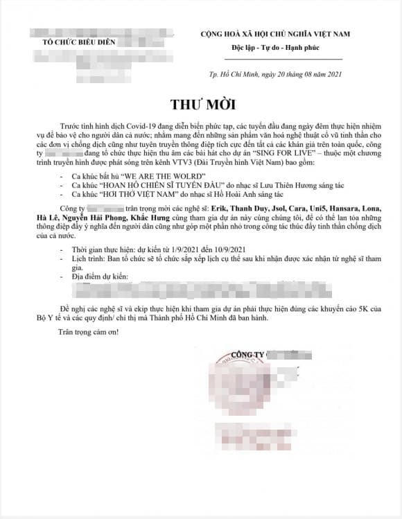 Erik công khai thư mời của chương trình.