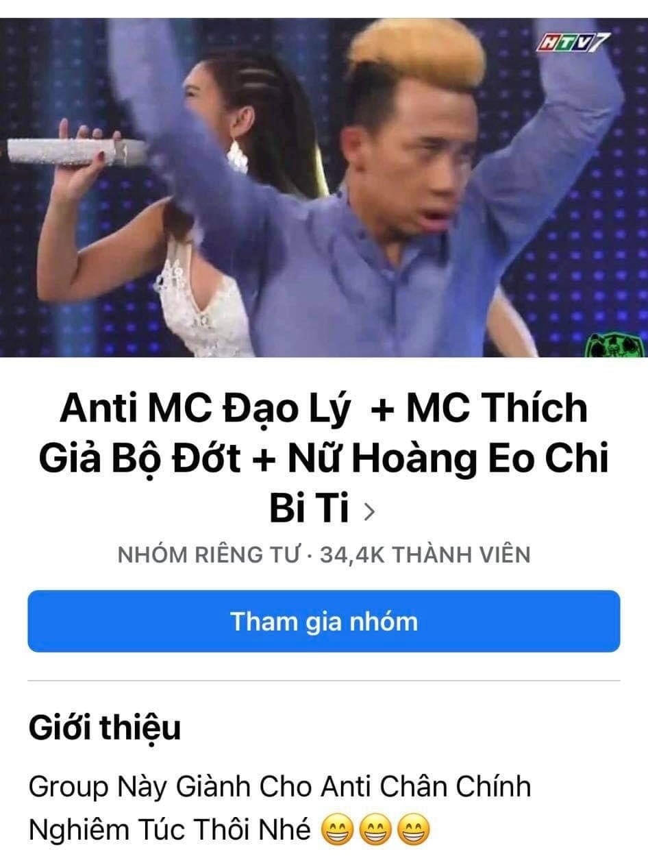Nhóm "Anti MC đạo lý + MC thích giả Bộ Đớt + Nữ hoàng Eo Chi Bi Ti" mới được lập. (Nguồn: Facebook)