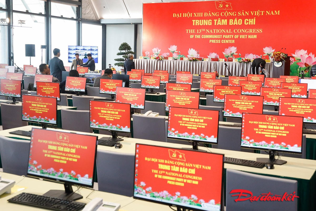 Công tác chuẩn bị cơ sở vật chất cho Trung tâm Báo chí Đại hội đã hoàn tất, sẵn sàng phục vụ các nhà báo tác nghiệp.