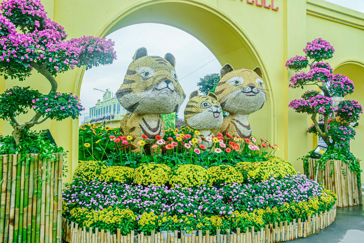 Nằm ngay cổng ra, vào đường hoa là hình ảnh những chú hổ, biểu tượng cho năm Nhâm Dần 2022.
