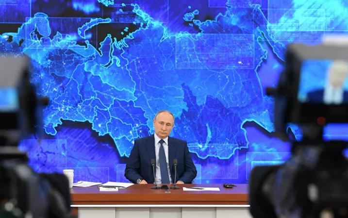 Tổng thống Putin tại họp báo thường niên năm 2020 với hình thức trực tuyến.