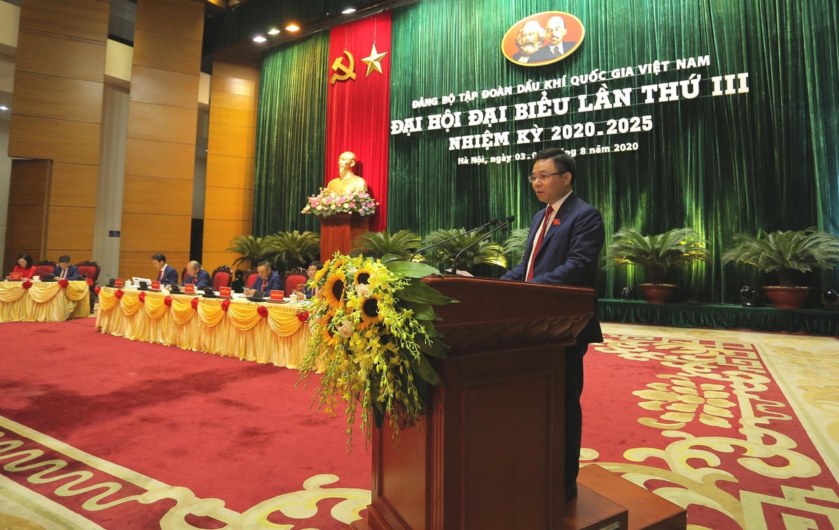 Ông Lê Mạnh Hùng trình bày báo cáo tại đại hội.