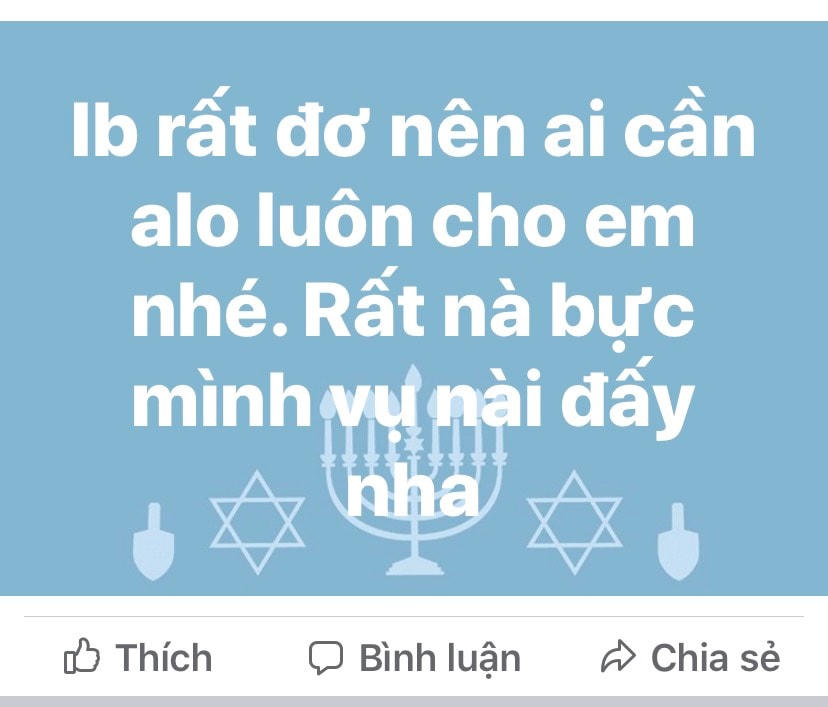 Một người bán hàng online chia sẻ thông tin, nhắn khách hàng gọi điện liên lạc do ứng dụng Facebook Messenger bị lỗi. (Nguồn: Facebook)