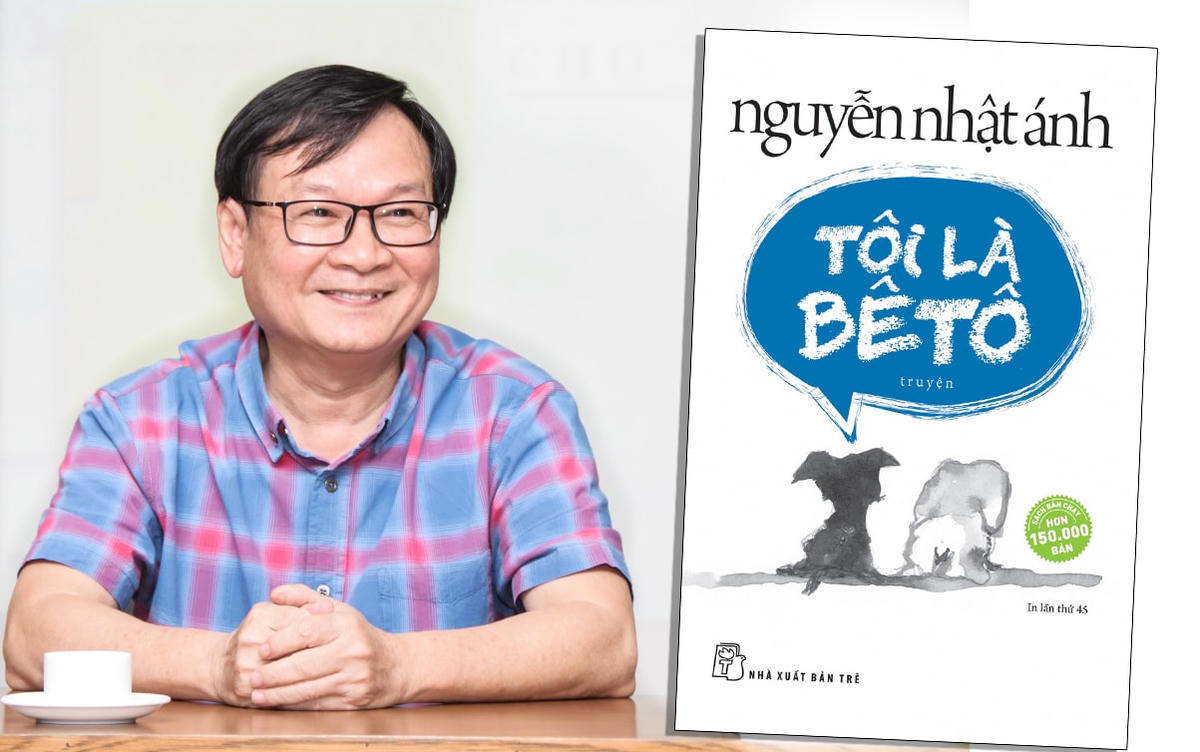Nhà văn Nguyễn Nhật Ánh và bìa cuốn "Tôi là Bêtô" do NXB Trẻ ấn hành.