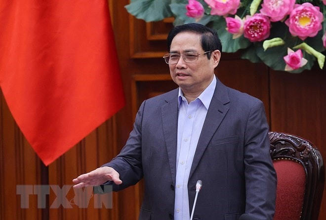 Thủ tướng Phạm Minh Chính phát biểu tại buổi làm việc với Liên hiệp các Hội Văn học nghệ thuật Việt Nam. (Ảnh: Dương Giang/TTXVN).