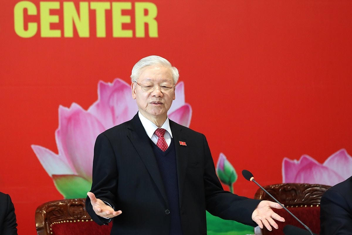 Tổng Bí thư, Chủ tịch nước Nguyễn Phú Trọng phát biểu tại họp báo sau Đại hội. Ảnh: Quang Vinh.