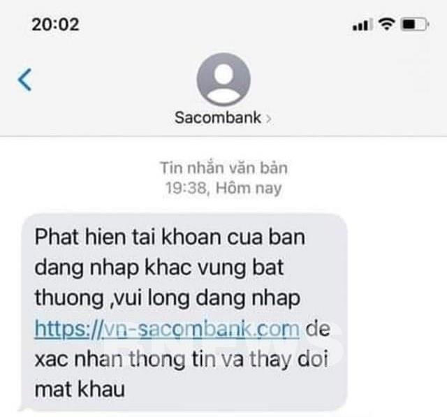 Hình ảnh một ngân hàng bị các đối tượng hack gửi tin nhắn Brand Name.