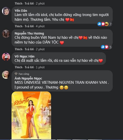 Người hâm mộ động viên, an ủi Khánh Vân sau khi cô dừng chân ở Top 21 Miss Universe 2020.