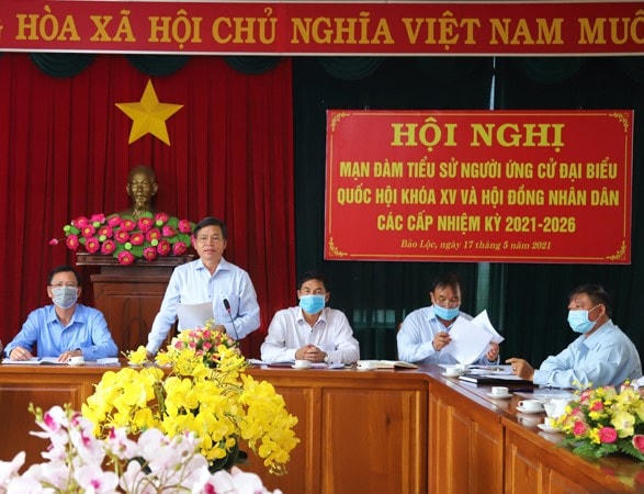 Ông Nguyễn Văn Triệu, Bí thư Thành ủy Bảo Lộc (Lâm Đồng) phát biểu tại buổi lễ