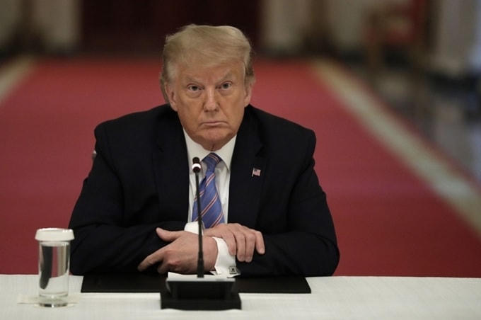 Tổng thống Mỹ Trump trong cuộc họp về mở lại trường học ở Nhà Trắng ngày 7/7. Ảnh: Reuters.