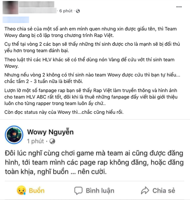 Wowy đăng đàn bức xúc. 