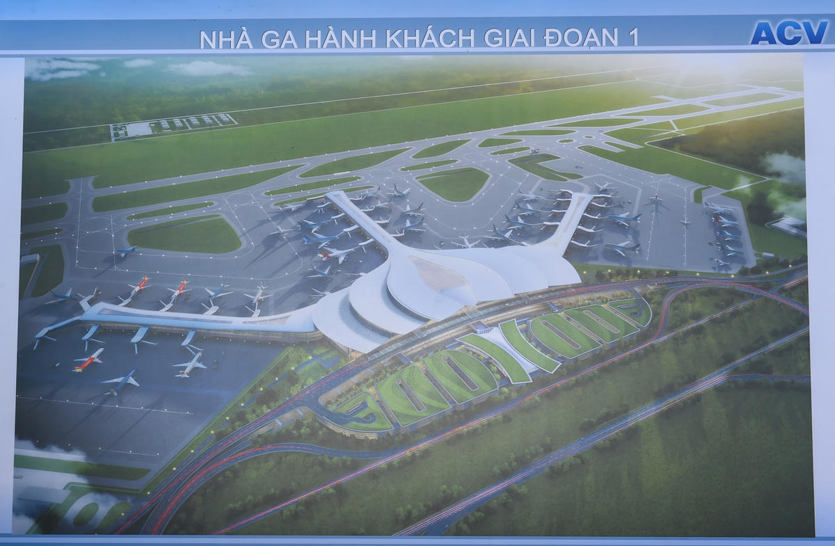 Phối cảnh nhà ga hành khách sân bay Long Thành giai đoạn 1. Dự án thành phần 3 - các công trình thiết yếu trong cảng hàng không do nhà đầu tư khai thác cảng thực hiện được giao cho Tổng Công ty Cảng hàng không Việt Nam – CTCP (ACV) làm chủ đầu tư bằng nguồn vốn của ACV. Ảnh: VGP/Quang Hiếu.
